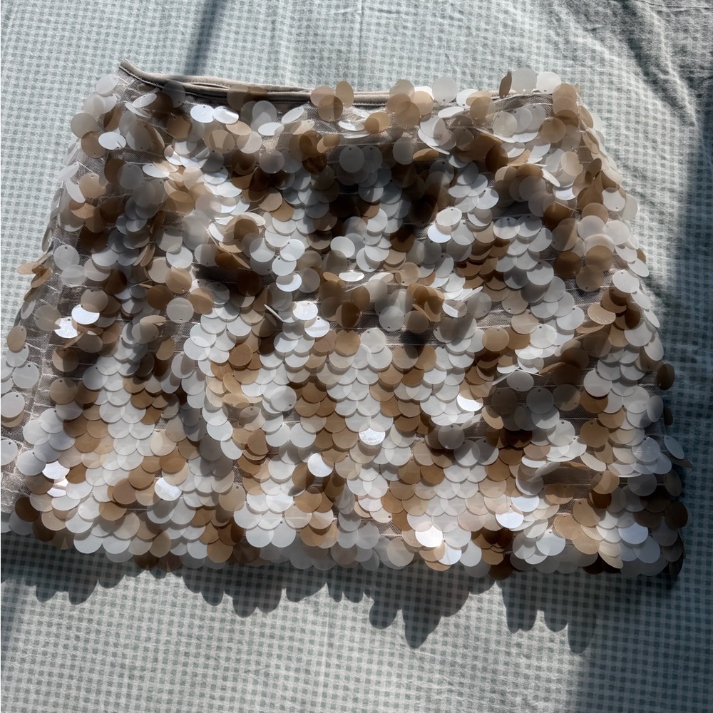 Sincerely Jules Beige & White Sequin Mini Skirt